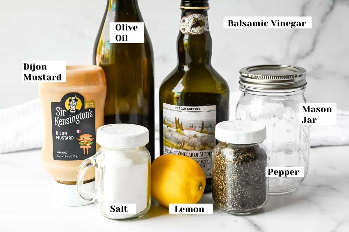 labeled ingredients for the vinaigrette recipe.