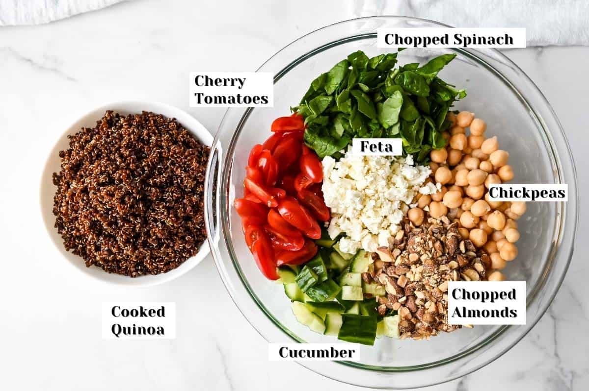labeled ingredients for the salad.