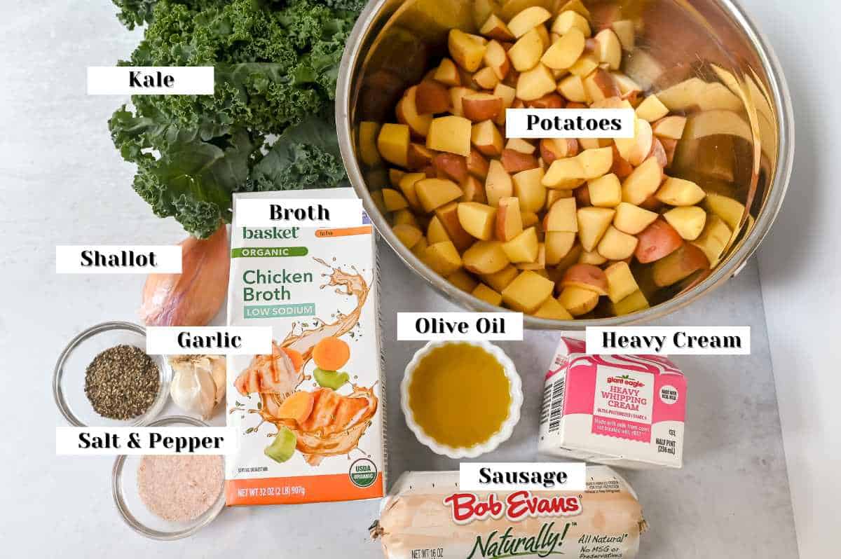 labeled ingredients for instant pot chunky potato soup.