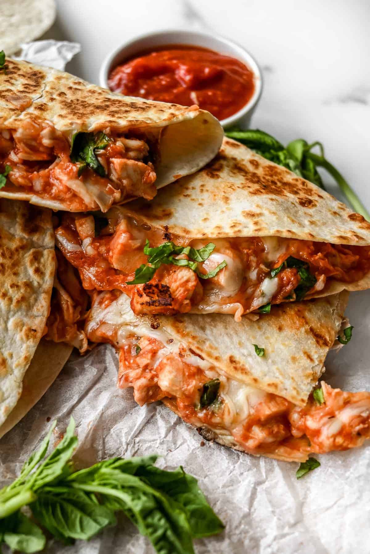 plate of pizza quesadillas