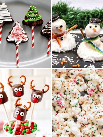 collage of christmas treats to serve at kids christmas parties.