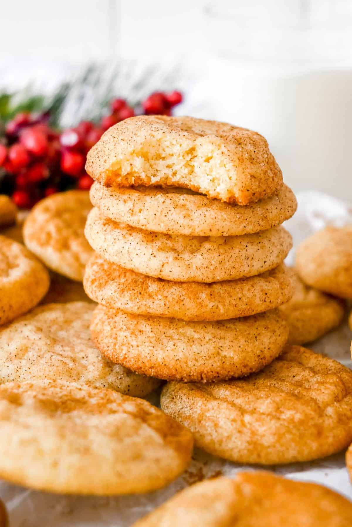 snickerdoodles without cream of tartar in a stack