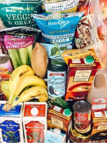 trader joe's cart full of whole30 items.