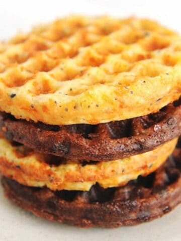 stack of sweet and savory chaffles.