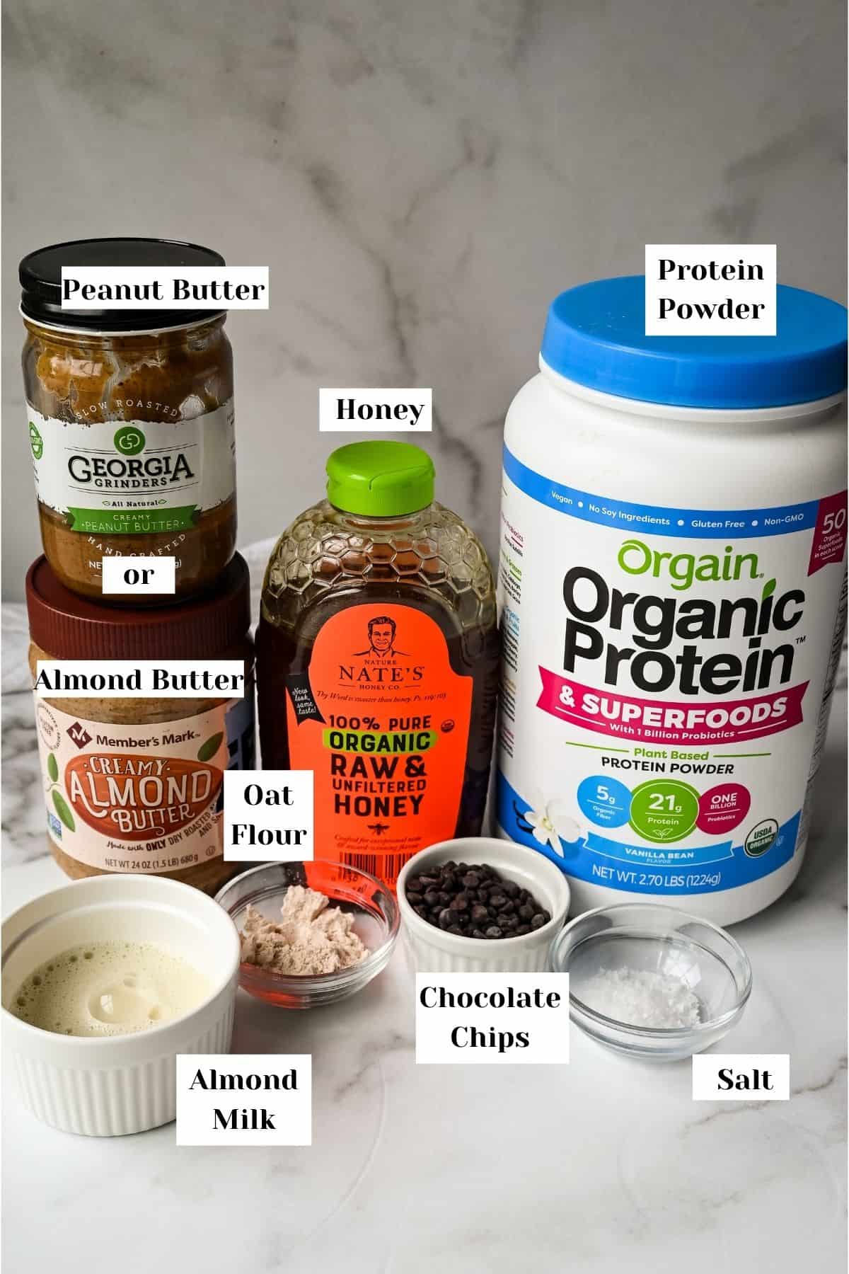 labeled ingredients for this perfect bar recipe.