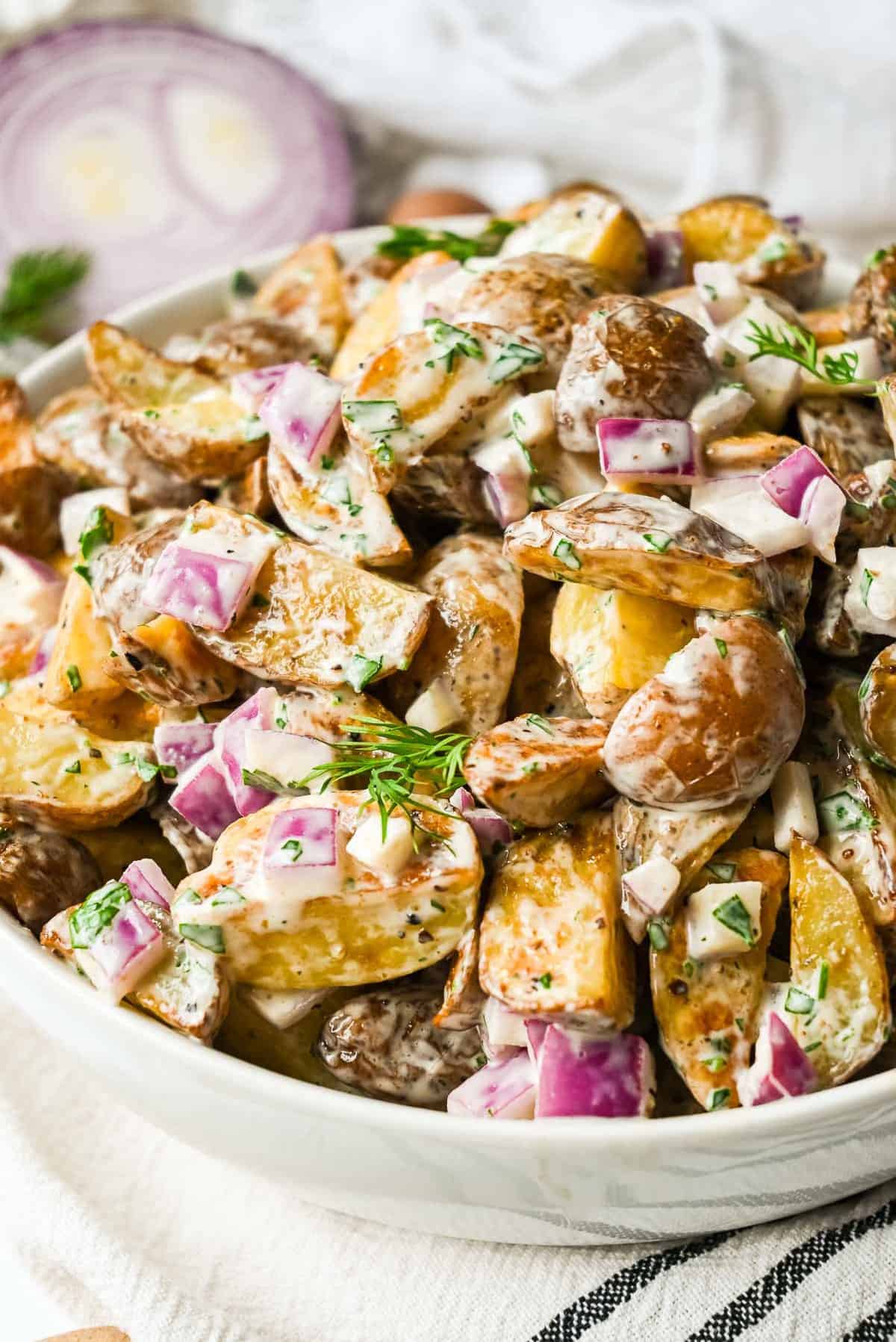 bowl of roasted potato salad