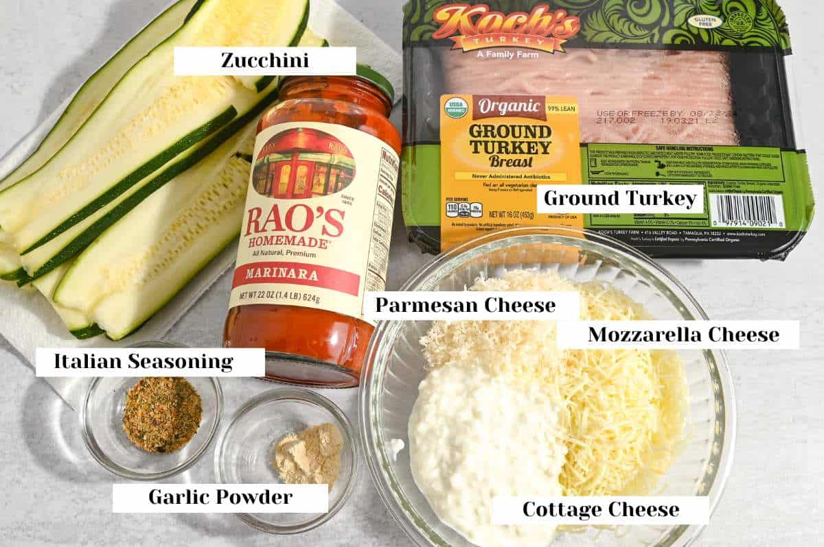 labeled ingredients for zucchini rollups.