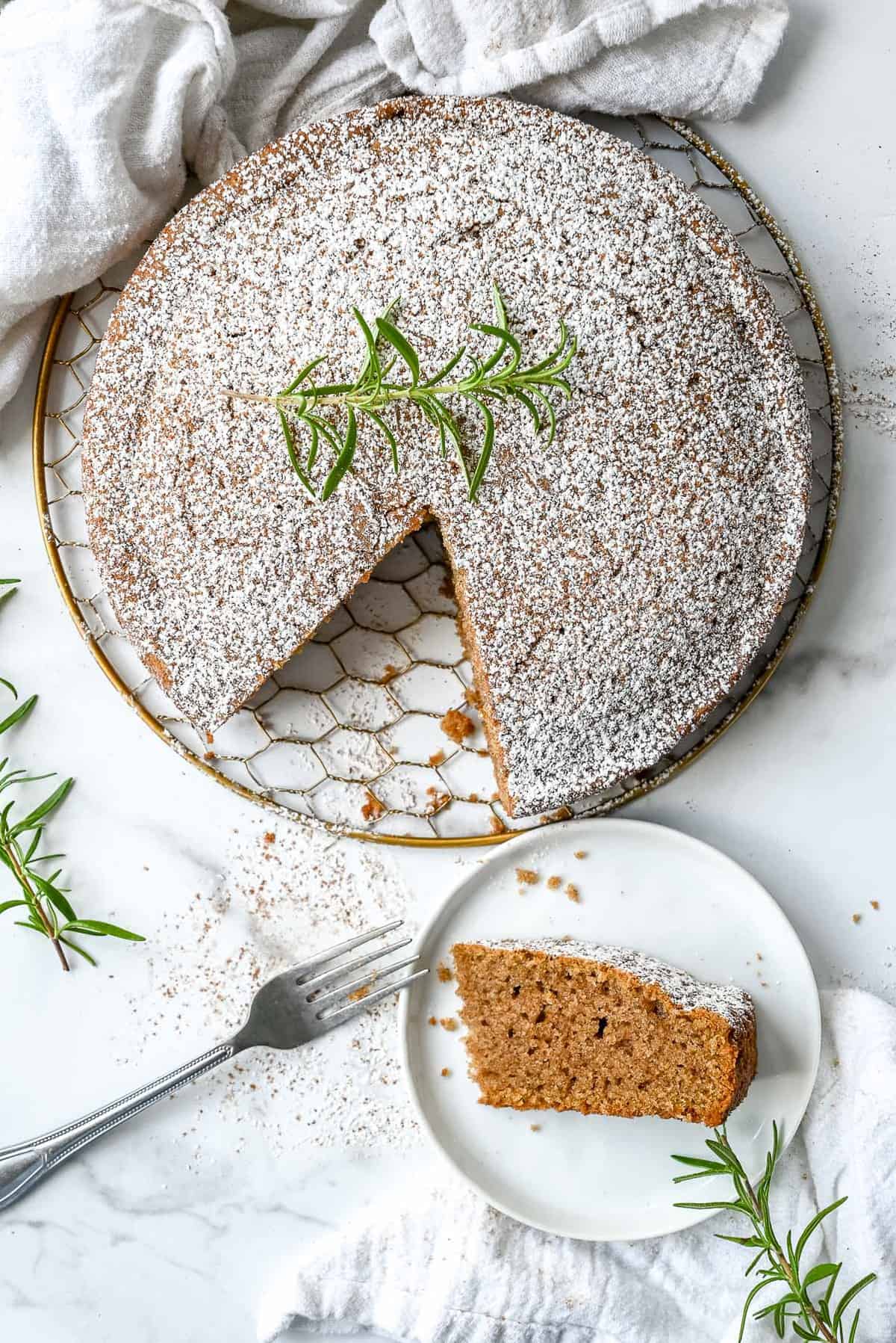 healthy chai cake slice on a plate.