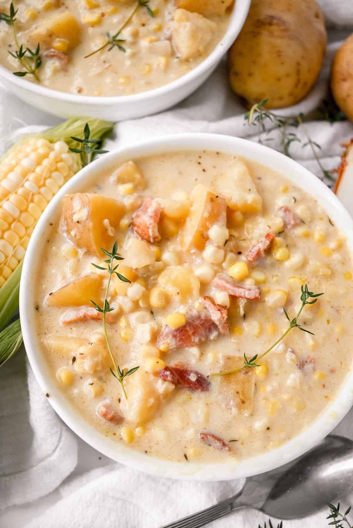 bowl of instant pot corn chowder
