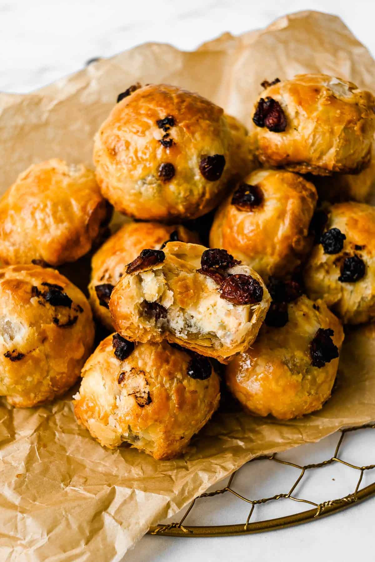 cranberry goat cheese puff pastry tart with cheesy inside