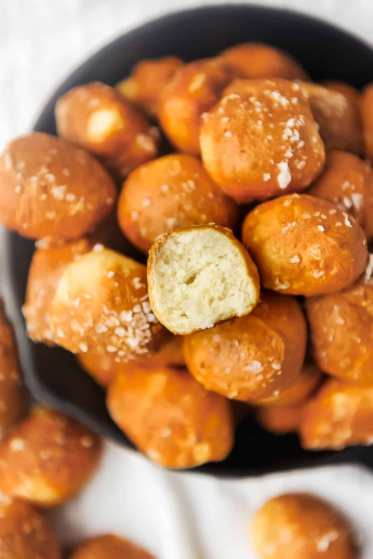 inside bite shot of air fryer pretzel bites