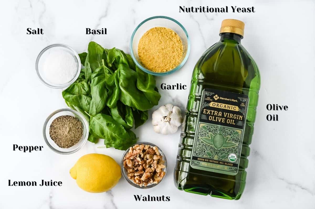 labeled ingredients for this dairy-free pesto.