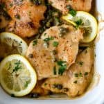 pan of gluten free chicken piccata.