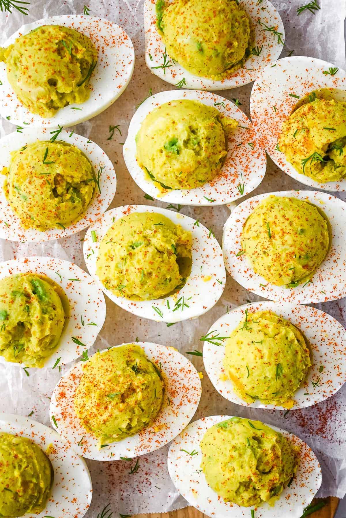 tray of deviled eggs