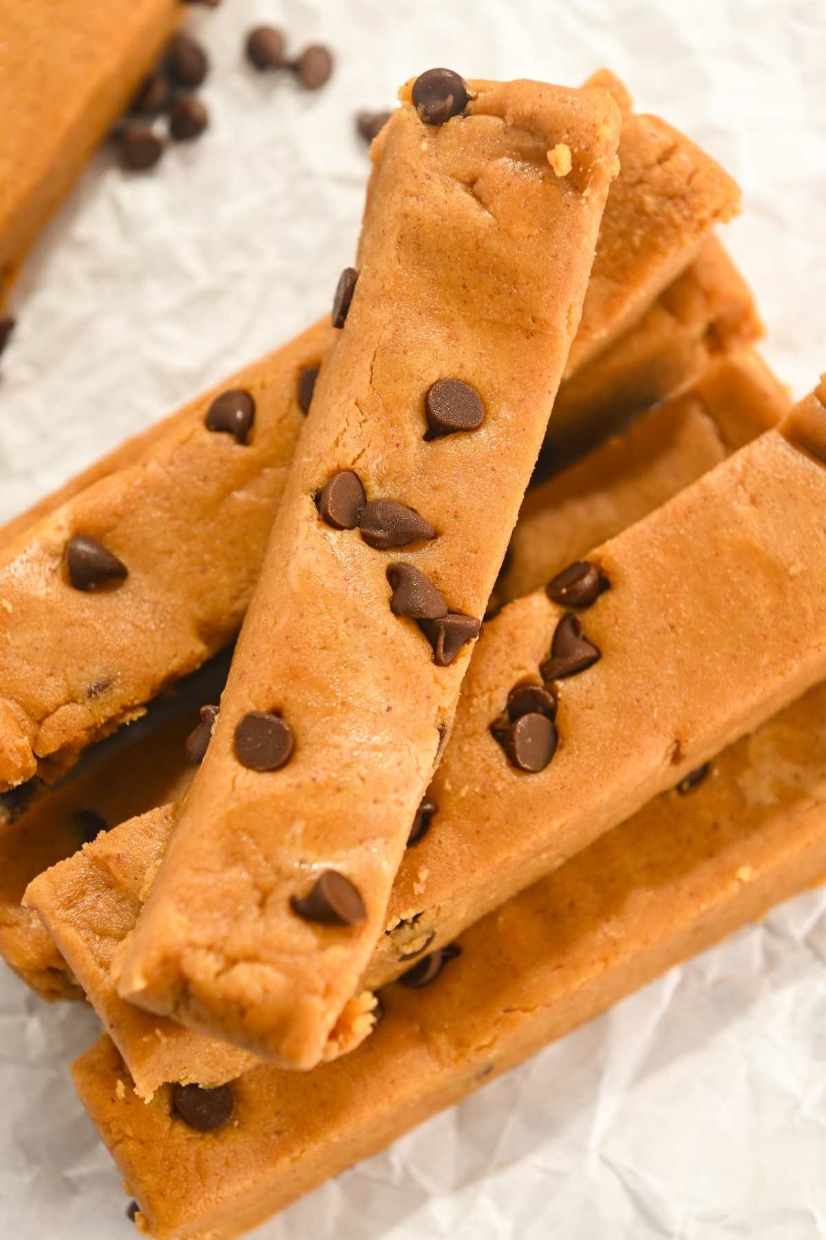 stack of perfect bars topped with mini chocolate chips.