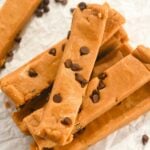 close up of copycat perfect bars topped with chocolate chips.