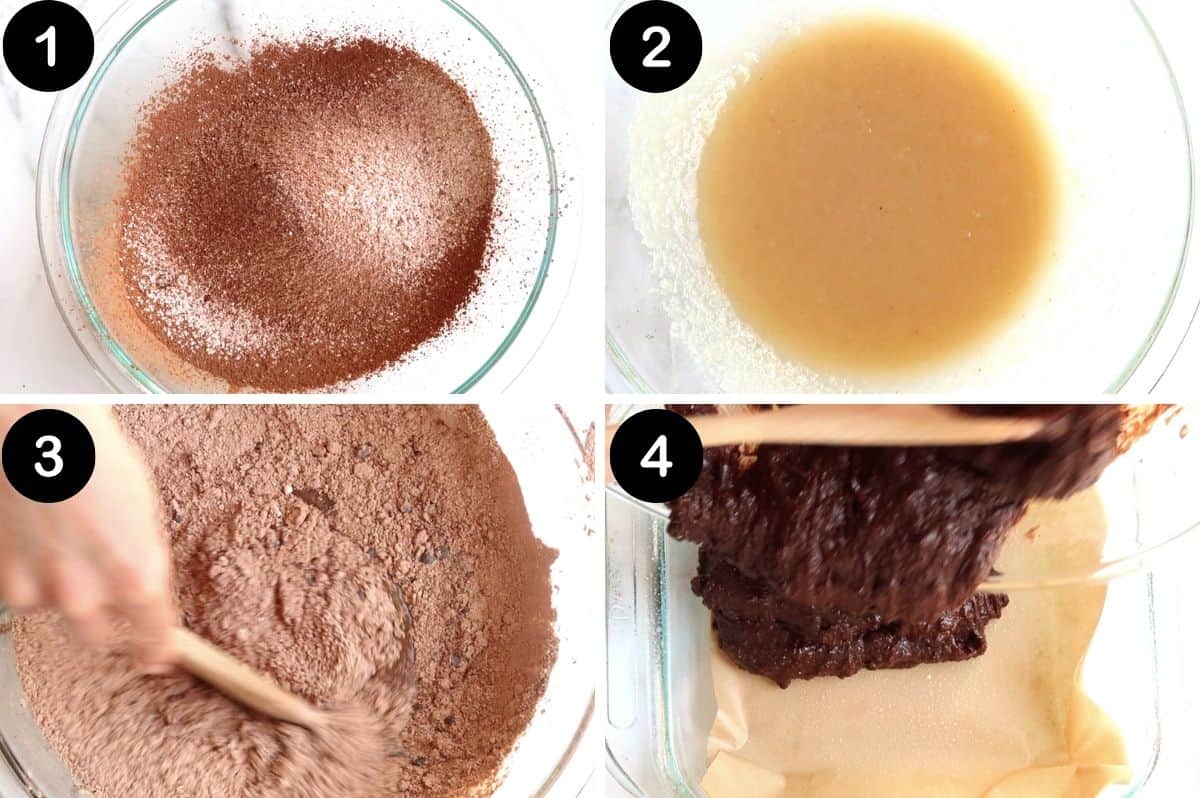 numbered steps for making eggless brownies.