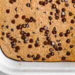 close up shot of protein baked oats in a white dish.