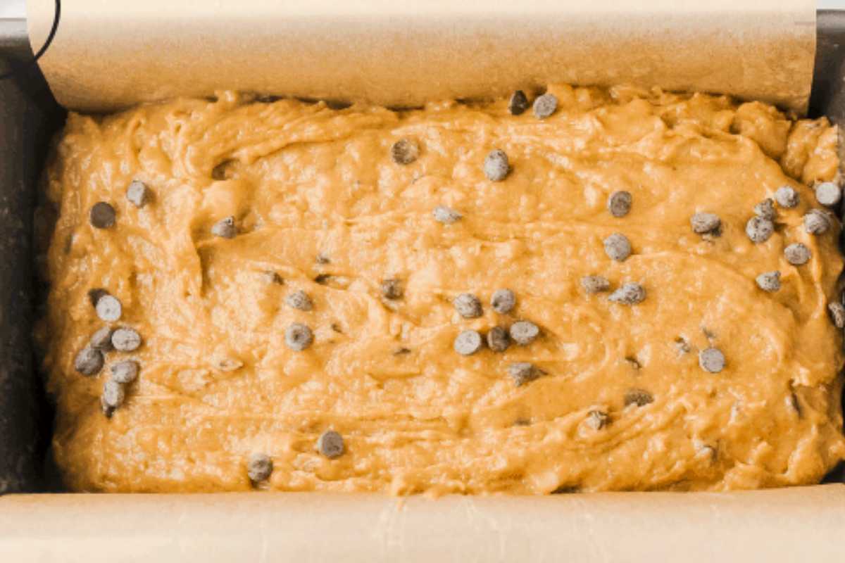 unbaked banana bread in a pan.