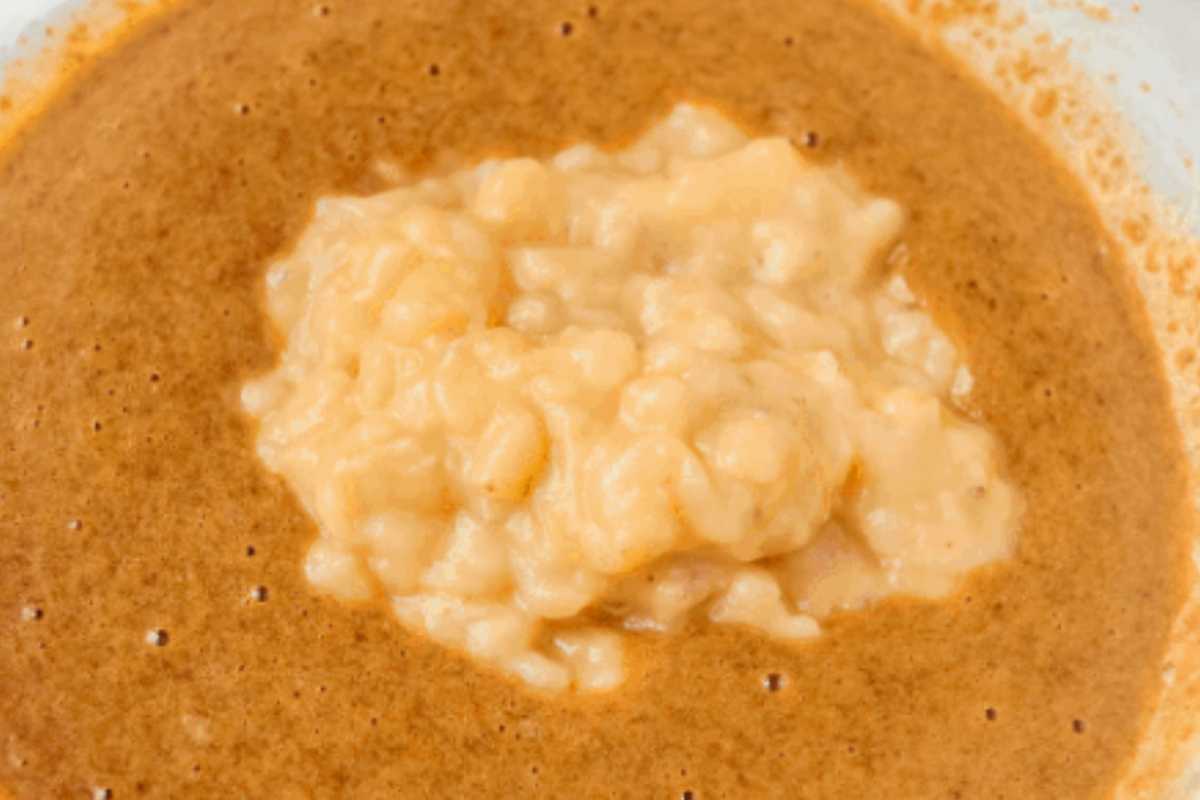 mashed banana in banana bread batter.