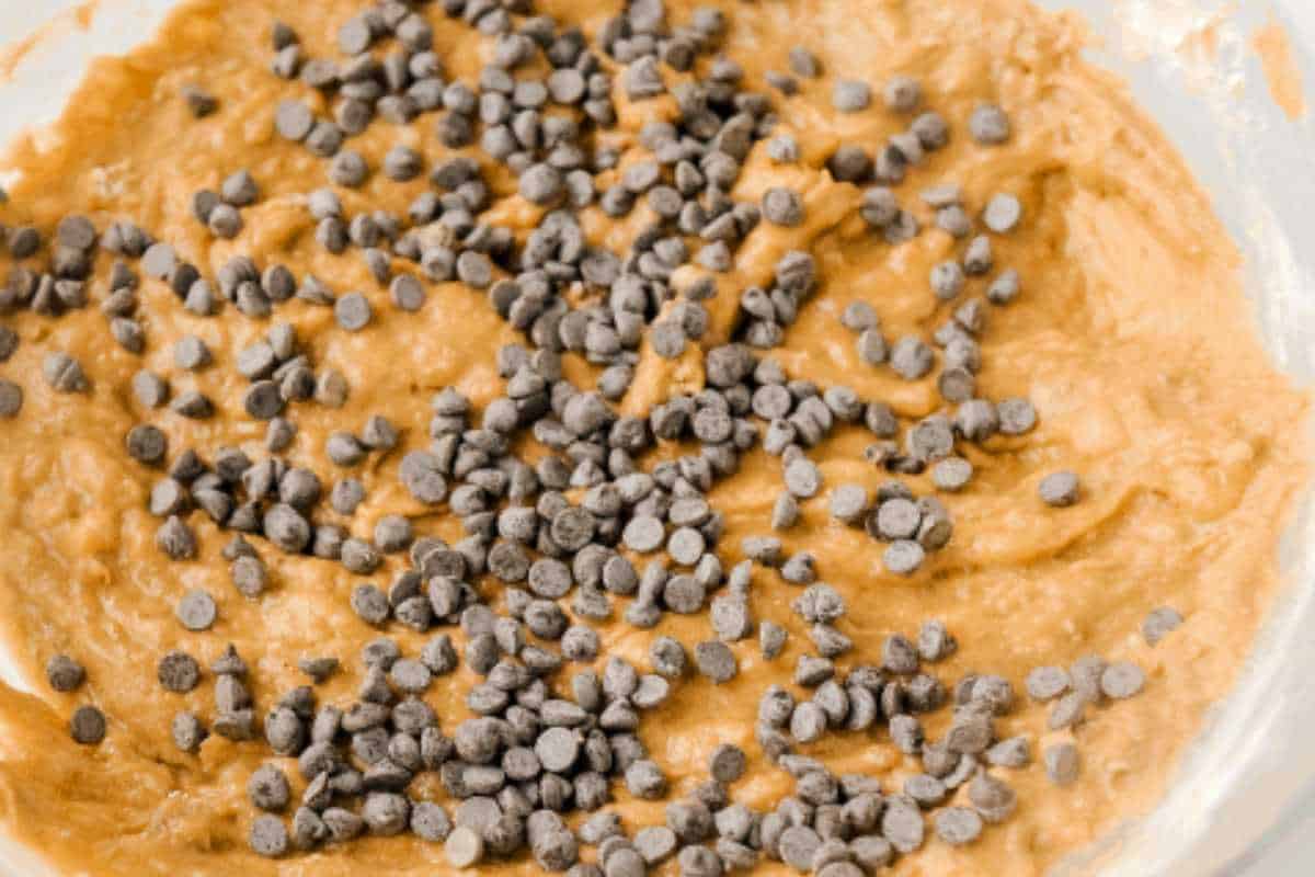 chocolate chips in banana bread batter.