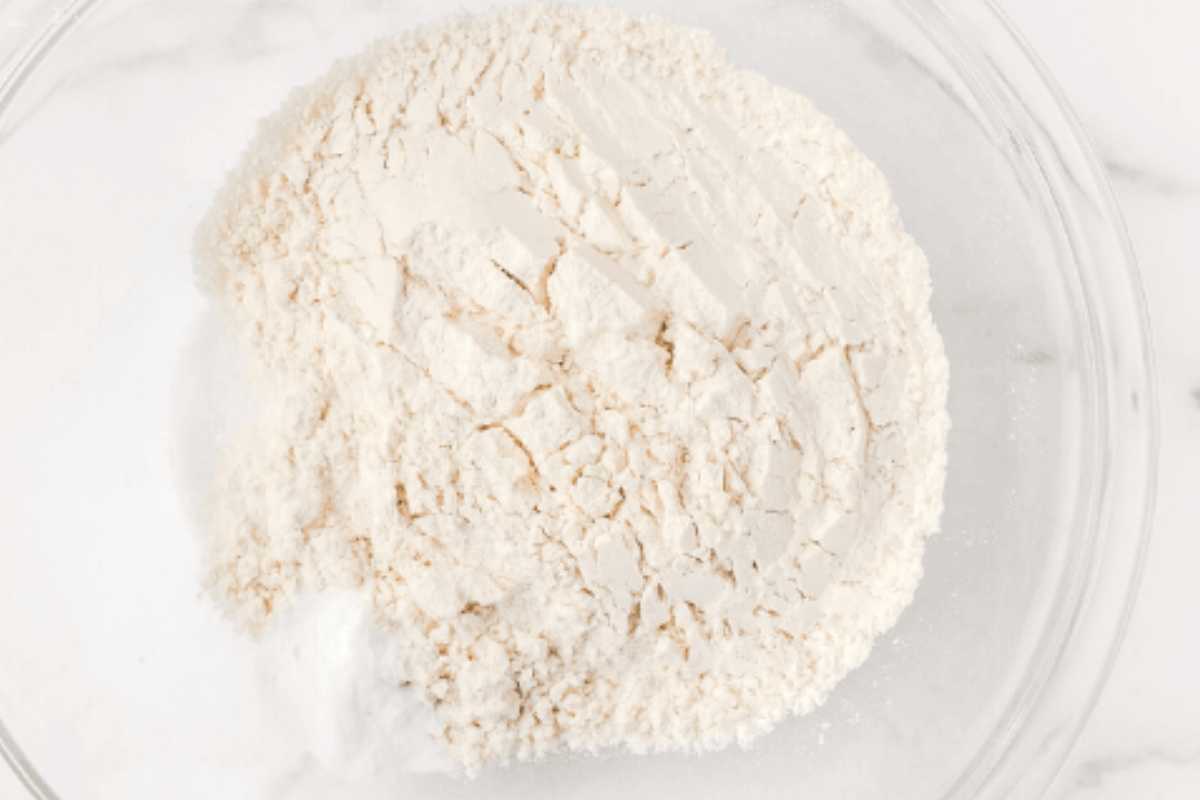 dry ingredients in a glass bowl.