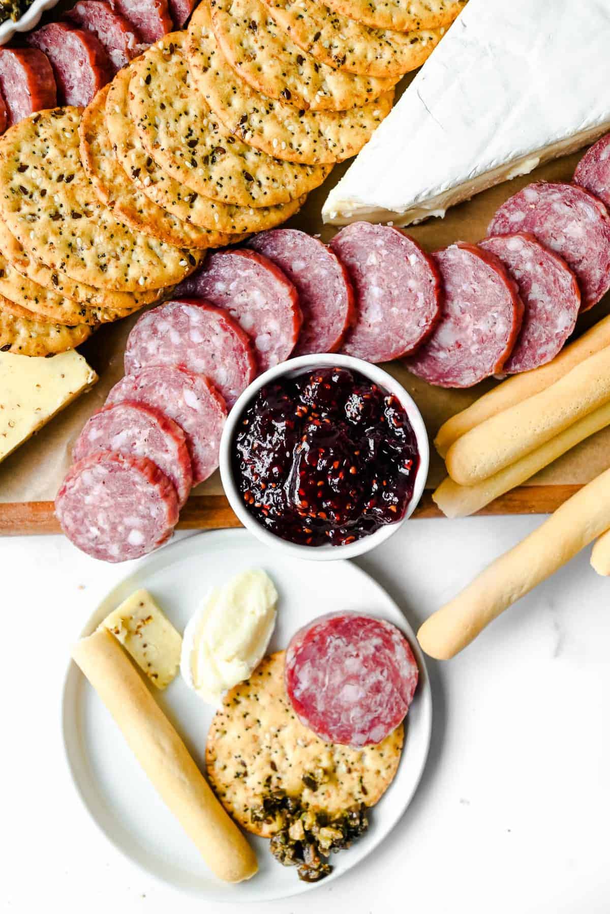 plate of meat and cheese from a small charcuterie board