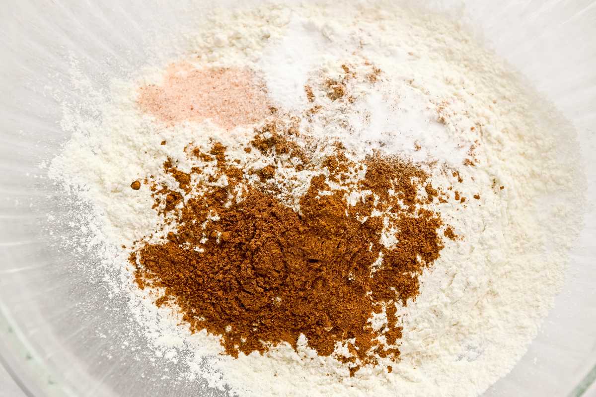 dry ingredients in a glass bowl.