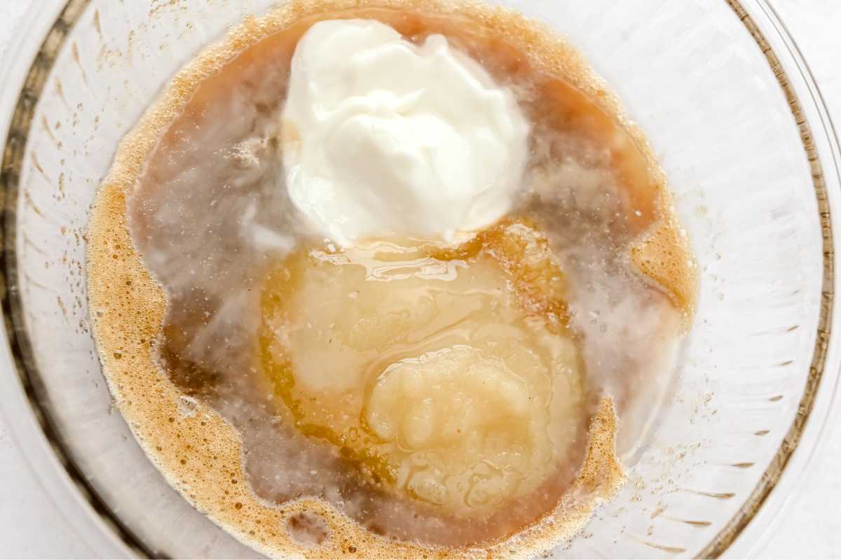 wet ingredients in a large glass bowl.