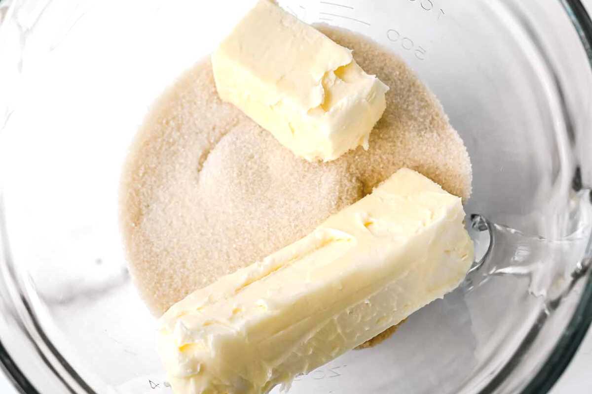 sugar and butter in a bowl.