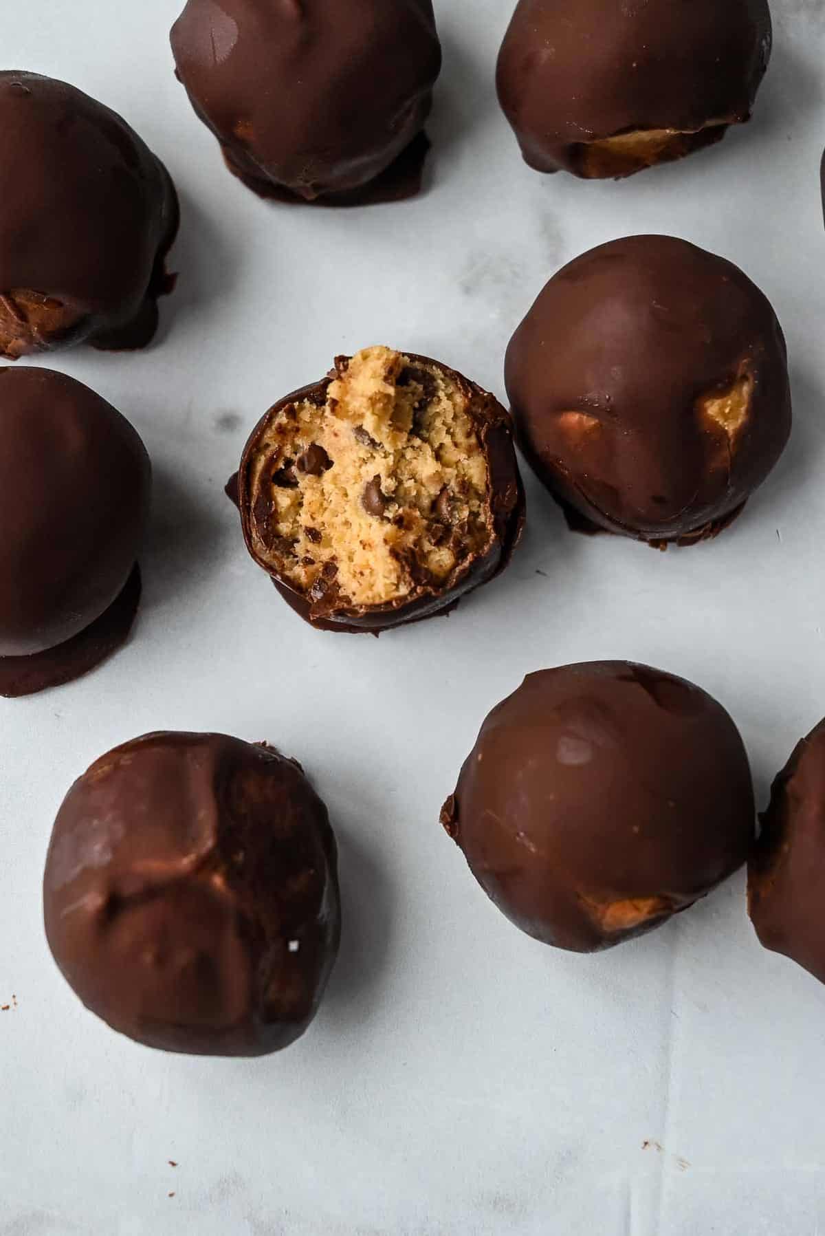 no bake cookie dough bites with bite taken out