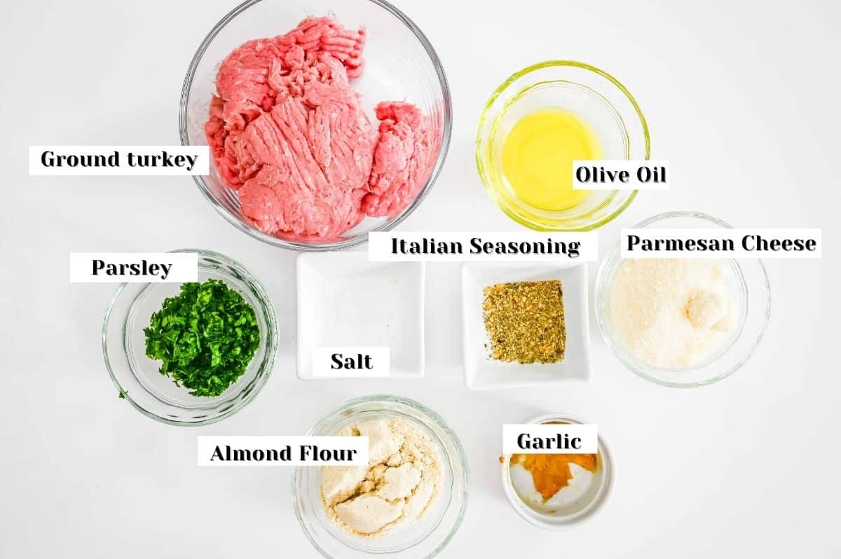labeled ingredients for this eggless meatballs recipe.