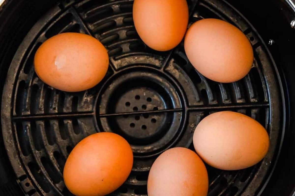 photo of cooked eggs in the air fryer.