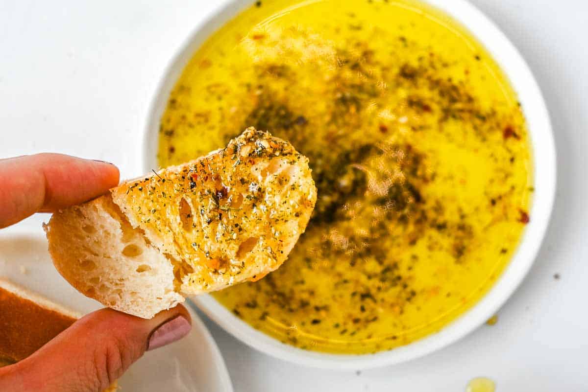 piece of bread dipped in oil