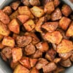 close up shot of air fryer breakfast potatoes.