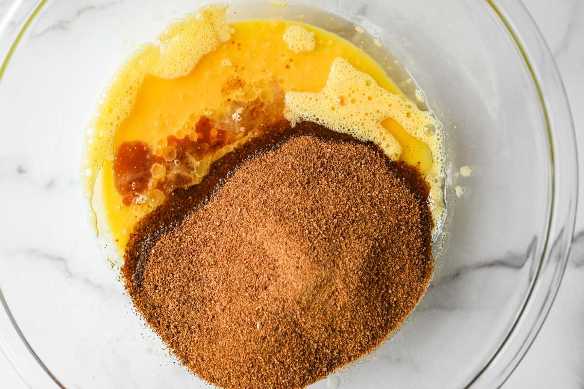 wet ingredients in a glass bowl.