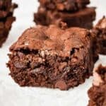 close up shot of fudgy oat flour brownies.
