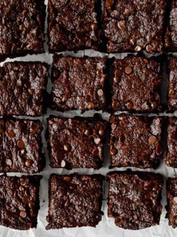 close up of eggless brownies on a cooling rack.