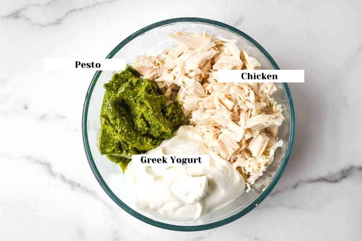 ingredients for this pesto chicken salad recipe.