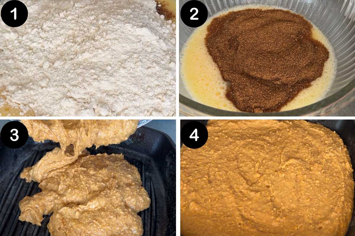 numbered steps for making cornbread without milk.