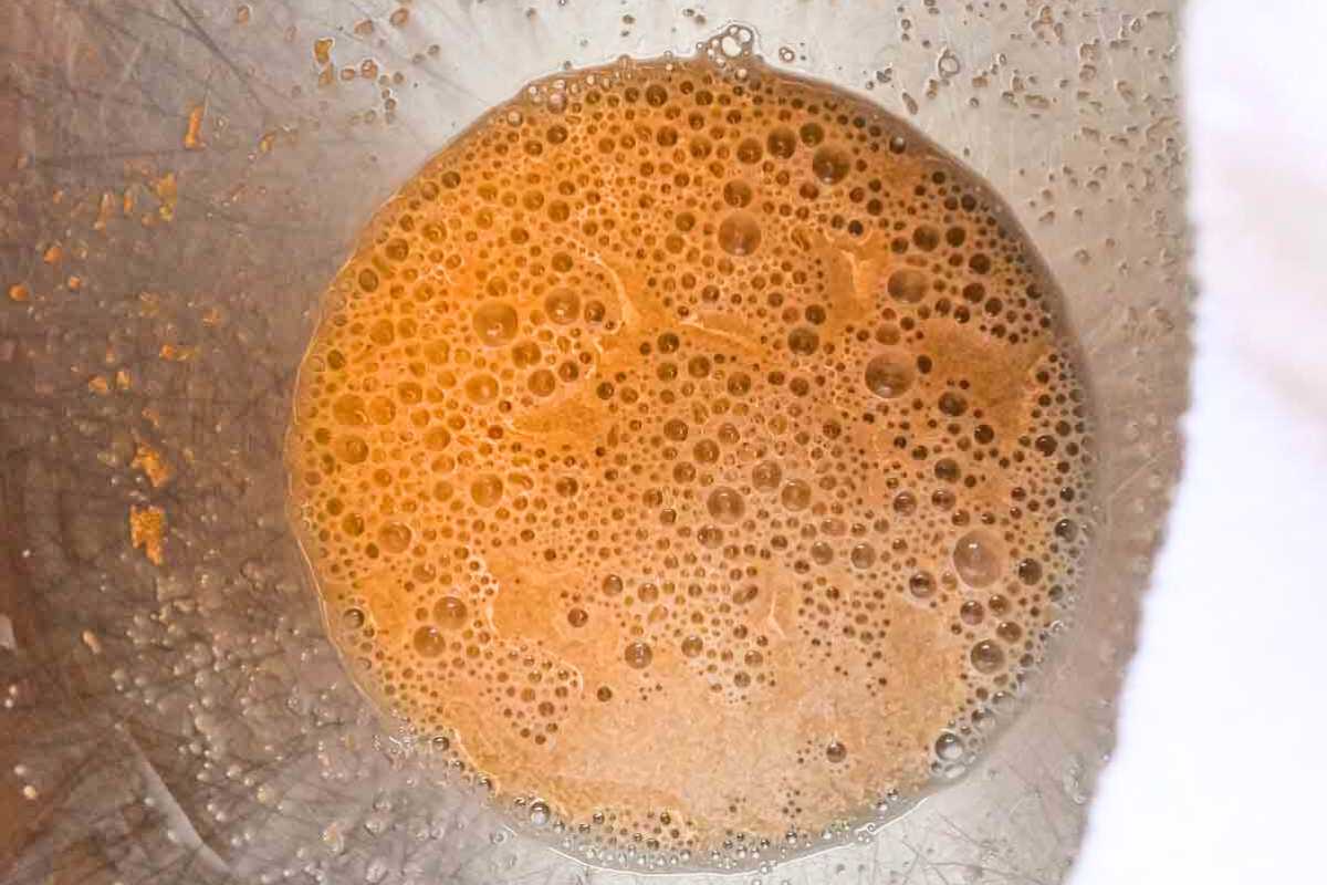 yeast activated in a silver bowl.