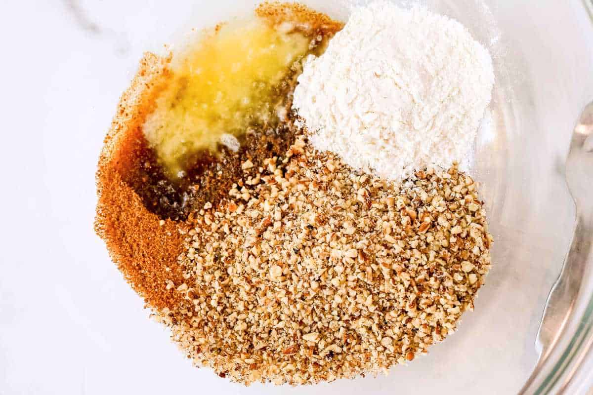 crust ingredients in a glass bowl on a white background.