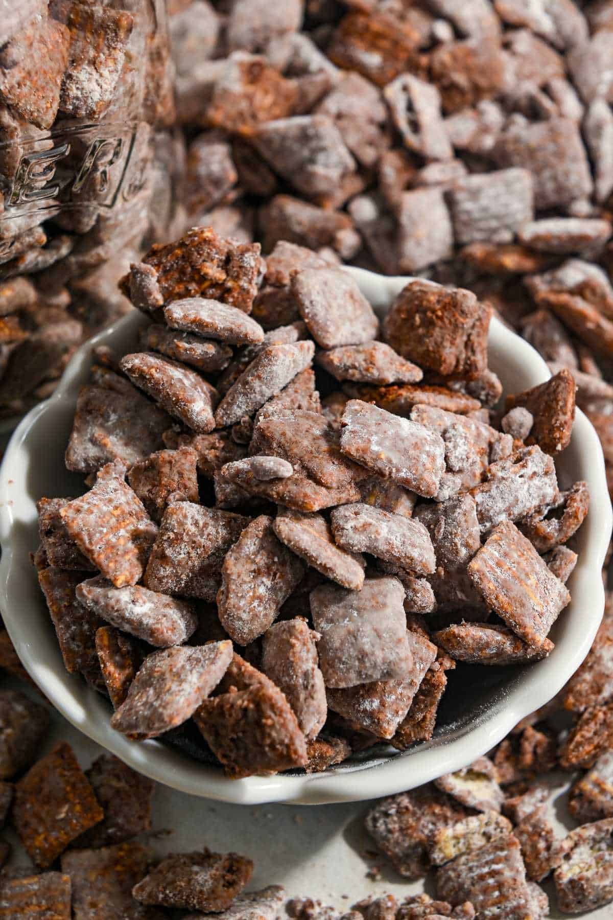 healthy muddy buddies in a white bowl.