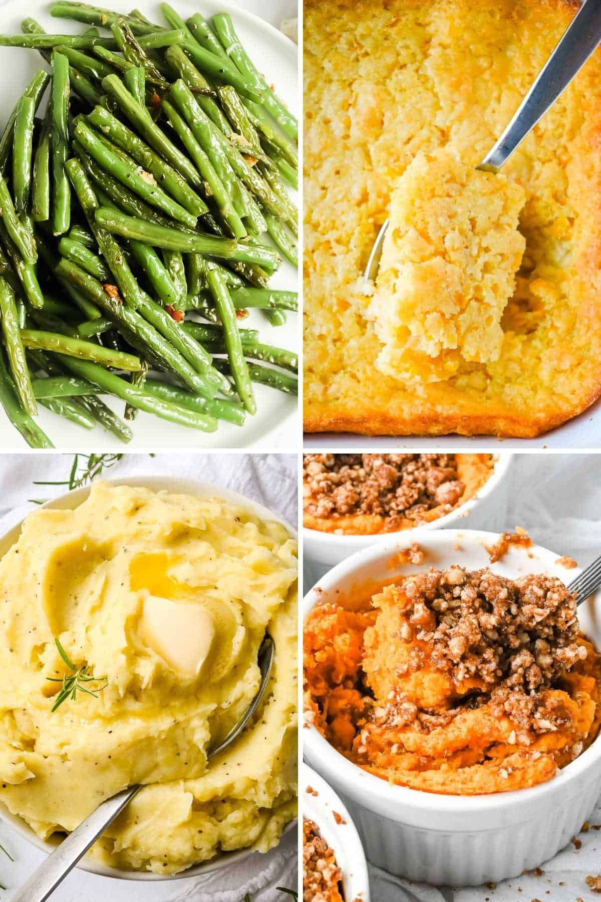 collage of vegetarian side dishes for thanksgiving.
