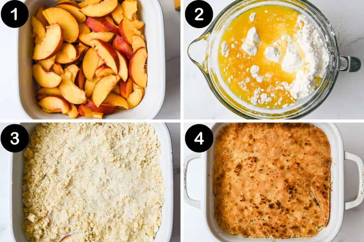 steps for making 3-ingredient peach cobbler.