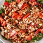 featured image showing close up on strawberry goat cheese salad.