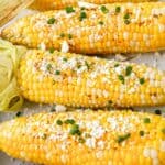 3 ears of pellet grilled corn topped with chili lime butter, cheese, and chives.