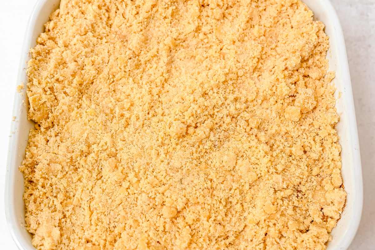 top view of unbaked apple cobbler topping.