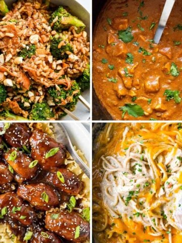 featured image showing four crock pot chicken recipes in a collage.