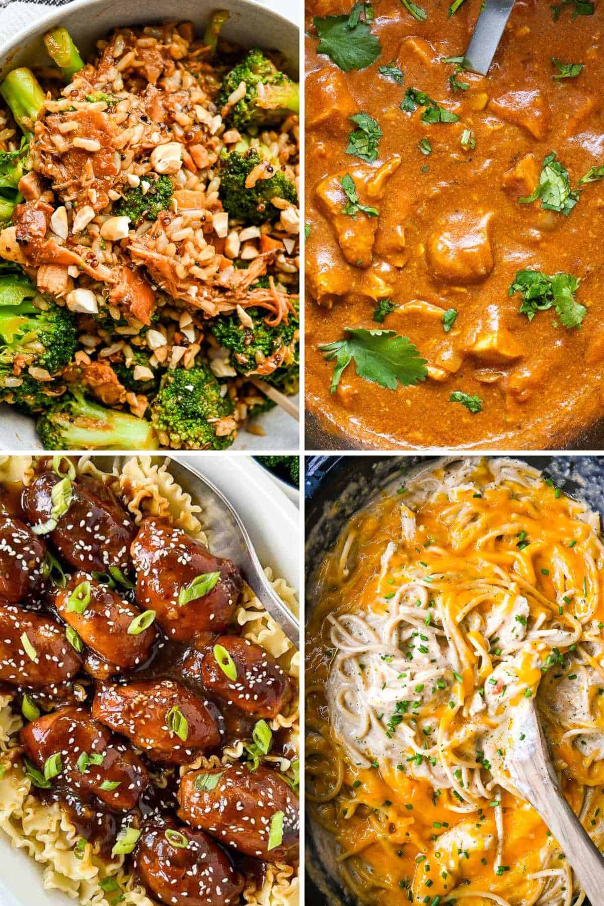 collage photo showing four healthy crock pot chicken recipes.
